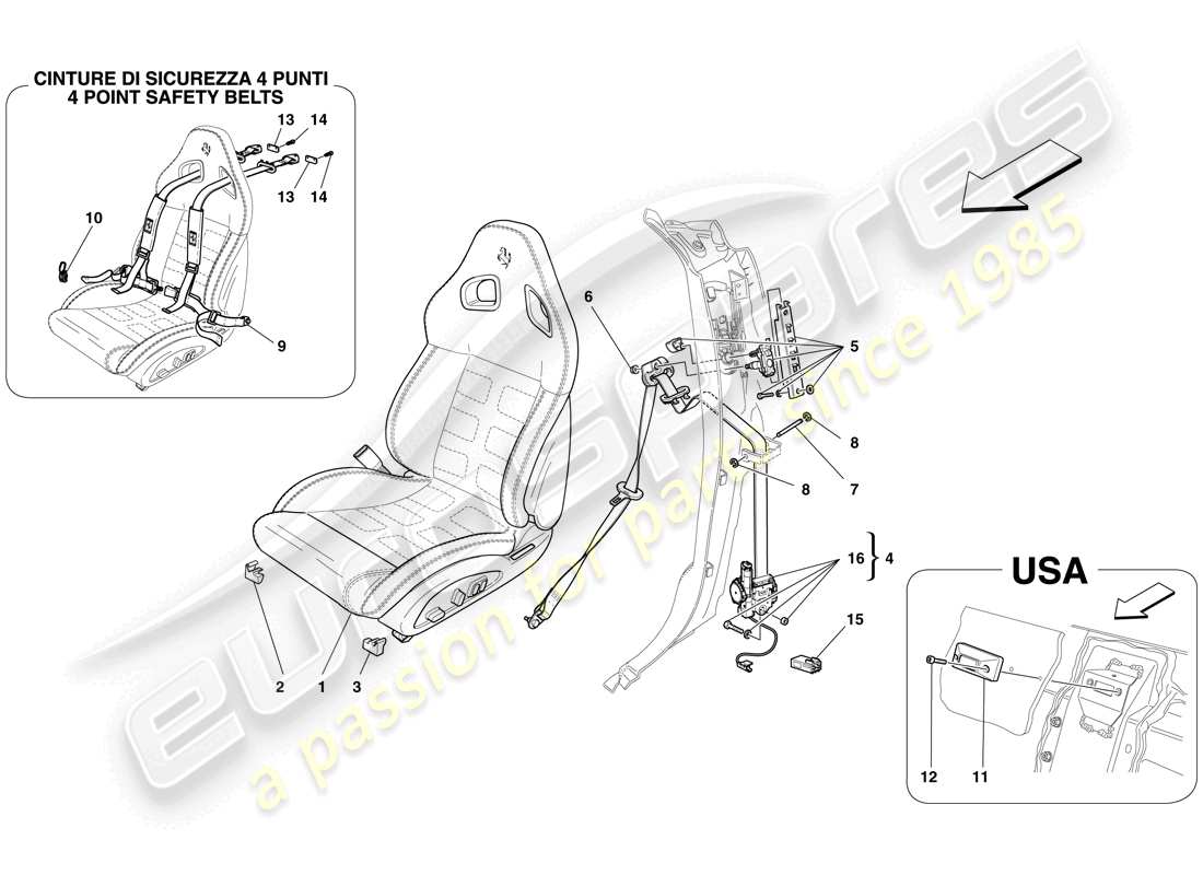 ferrari 599 gtb fiorano (europe) complete front seat and seat belts parts diagram