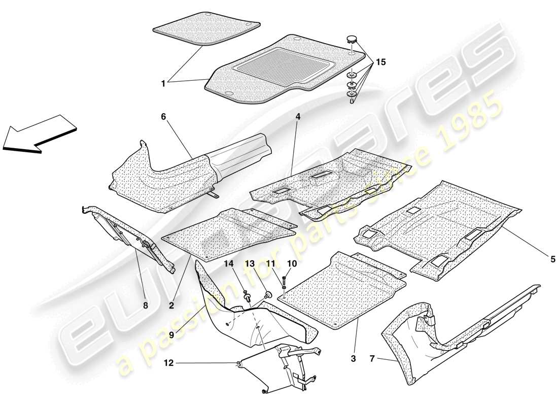 ferrari 599 sa aperta (usa) passenger compartment trim and mats parts diagram