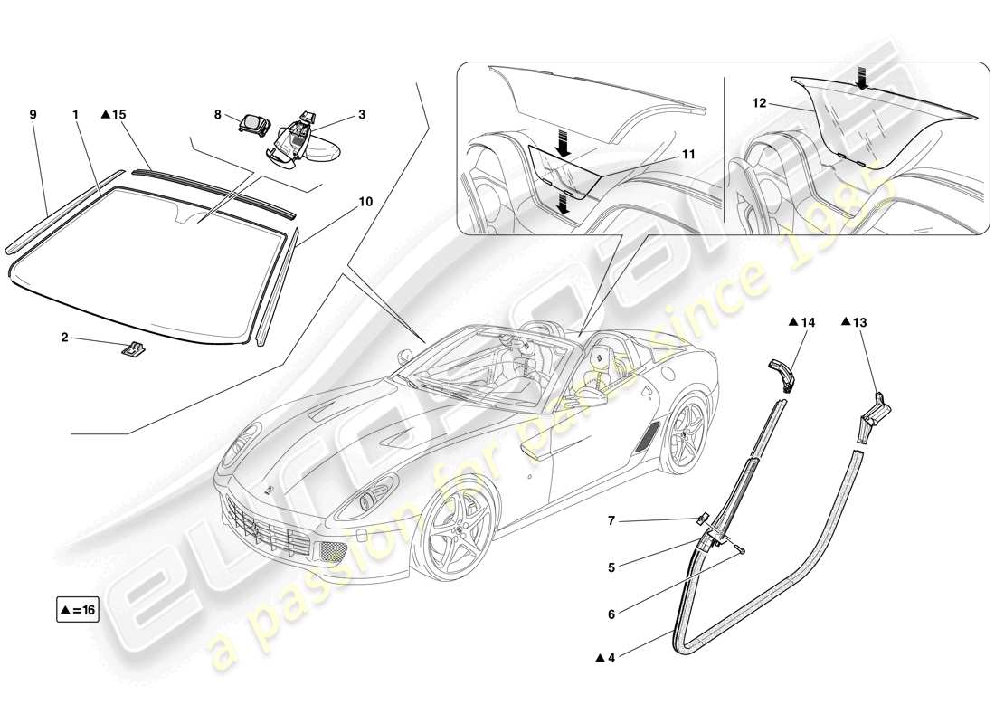 ferrari 599 sa aperta (usa) screens, windows and seals parts diagram