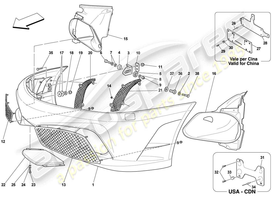ferrari f430 scuderia (europe) front bumper parts diagram