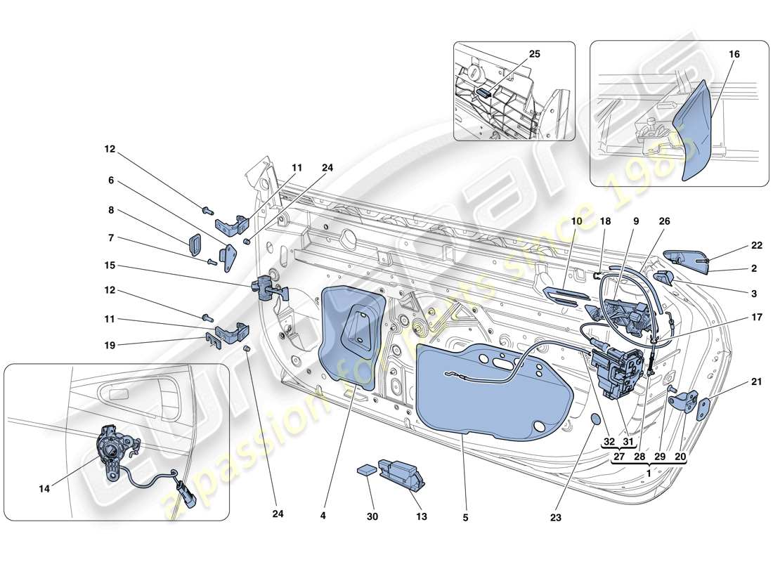 ferrari 458 spider (europe) doors - opening mechanism and hinges parts diagram