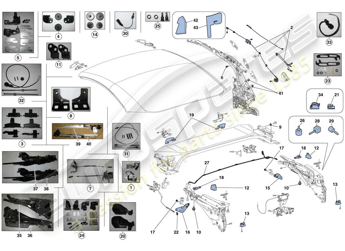 ferrari california t (europe) electric roof: kinematics part diagram