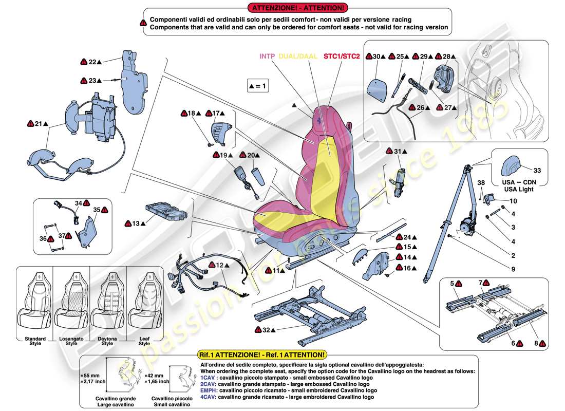 ferrari f12 berlinetta (rhd) front seat - seat belts, guides and adjustment parts diagram