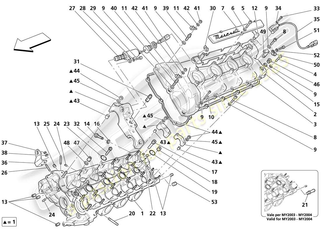 maserati trofeo lh cylinder head parts diagram