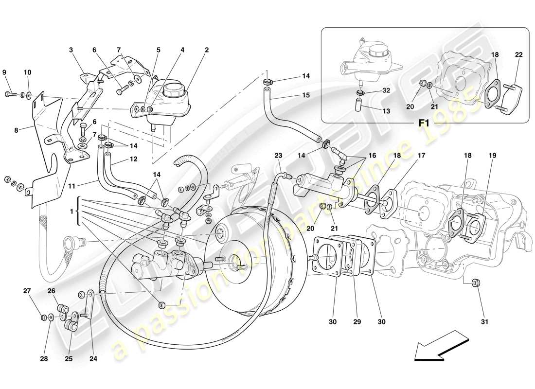 ferrari 612 scaglietti (europe) hydraulic brake and clutch control parts diagram