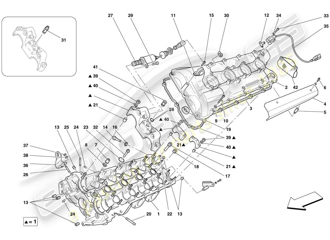 ferrari f430 scuderia spider 16m (usa) left hand cylinder head parts diagram