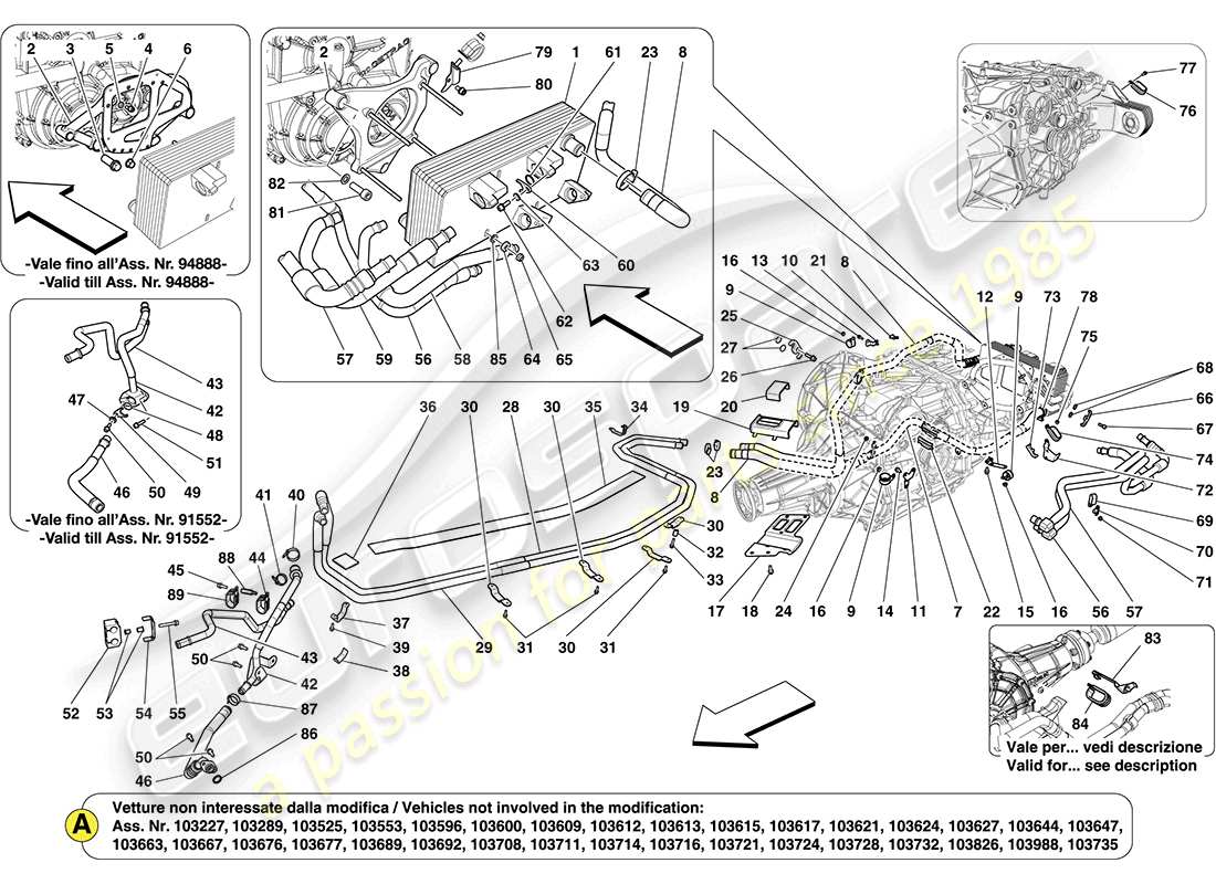 ferrari california (rhd) gearbox lubrication and cooling circuit parts diagram