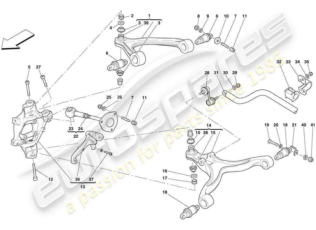 ferrari 599 gtb fiorano (europe) rear suspension - arms and stabiliser bar part diagram