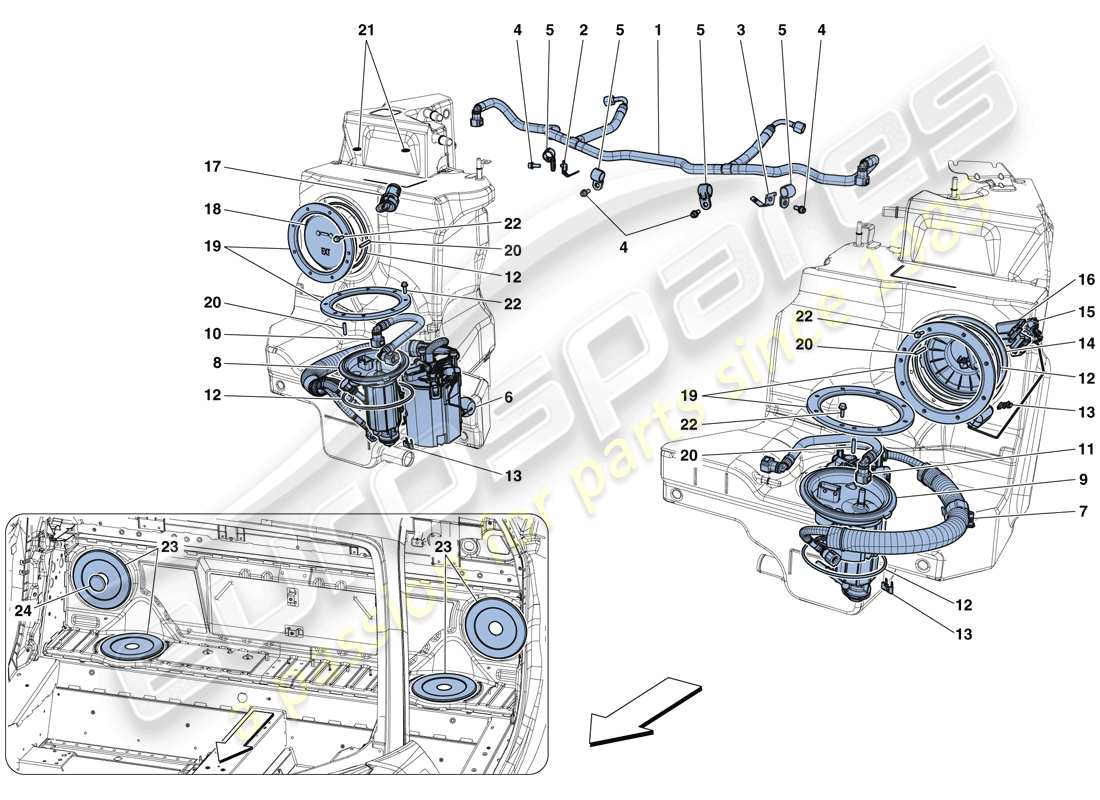 ferrari 488 gtb (rhd) fuel system pumps and pipes parts diagram