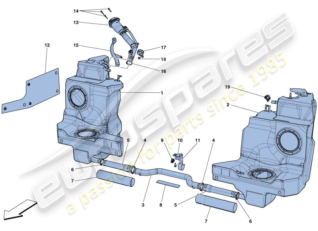 ferrari 488 gtb (rhd) fuel tanks and filler neck parts diagram