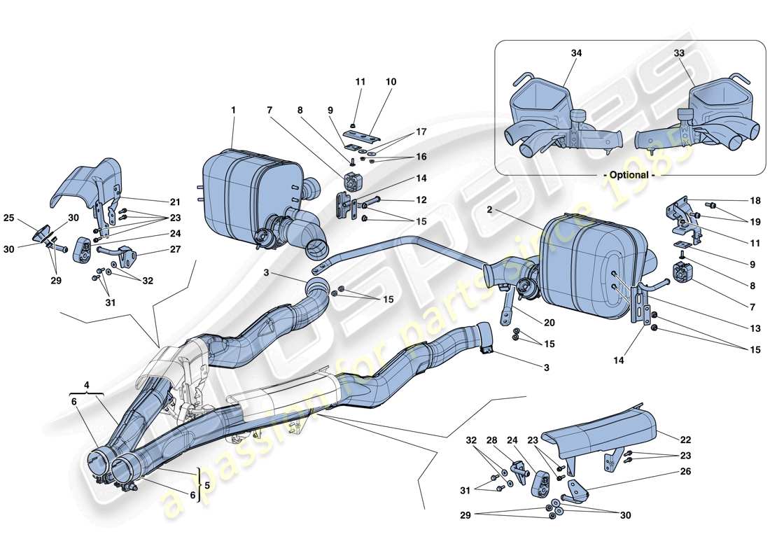 ferrari california t (europe) silencers part diagram