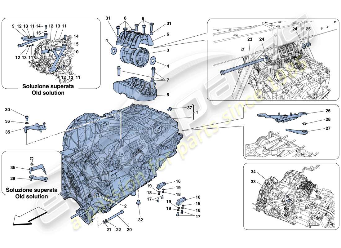 ferrari 458 italia (rhd) gearbox housing parts diagram