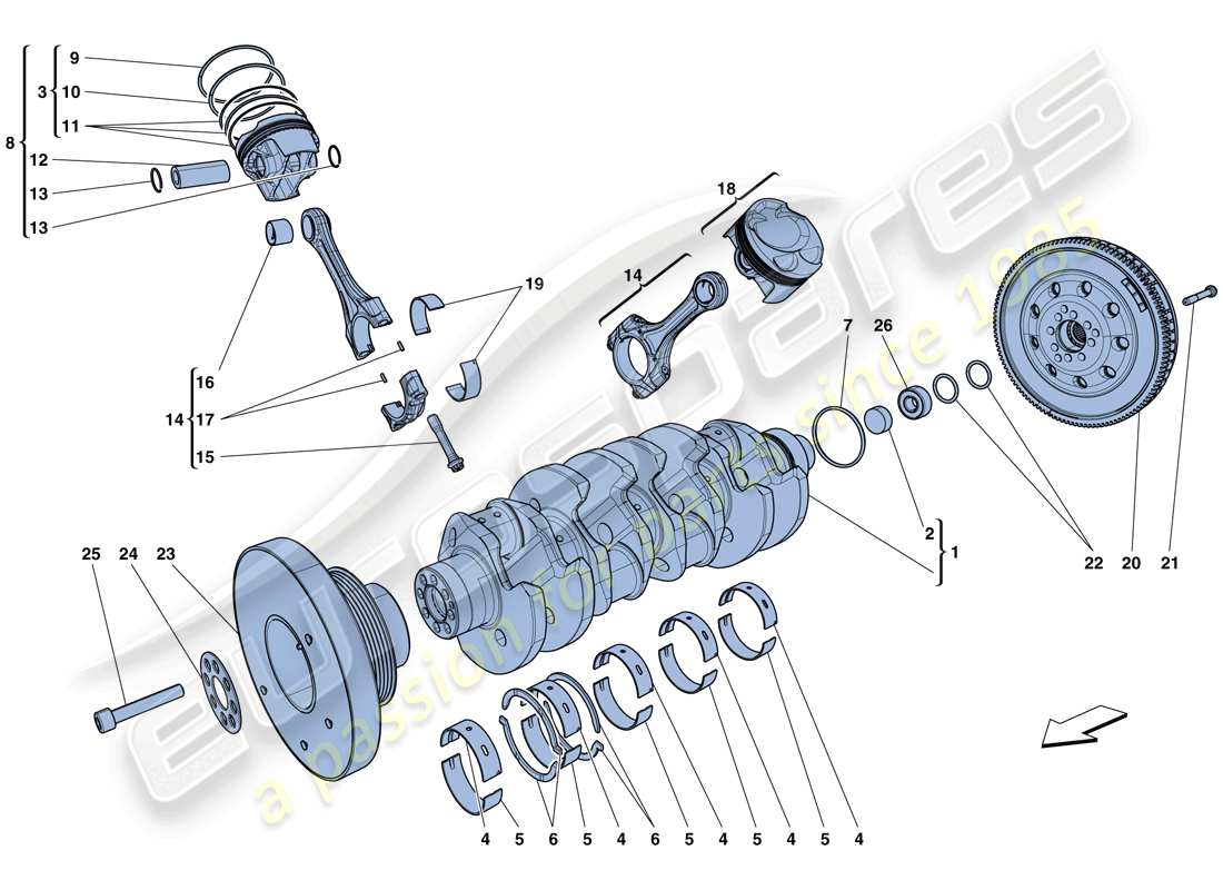 ferrari california t (usa) crankshaft, connecting rods and pistons part diagram