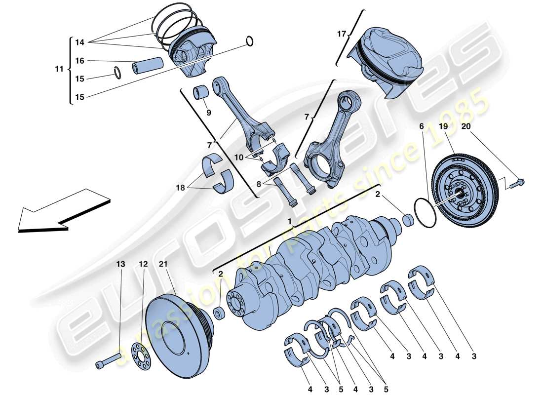 ferrari 488 gtb (rhd) crankshaft - connecting rods and pistons parts diagram