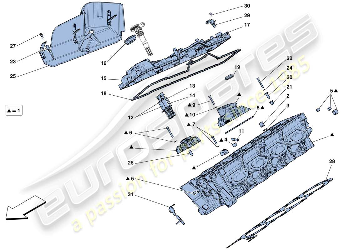 ferrari 458 speciale aperta (rhd) right hand cylinder head part diagram