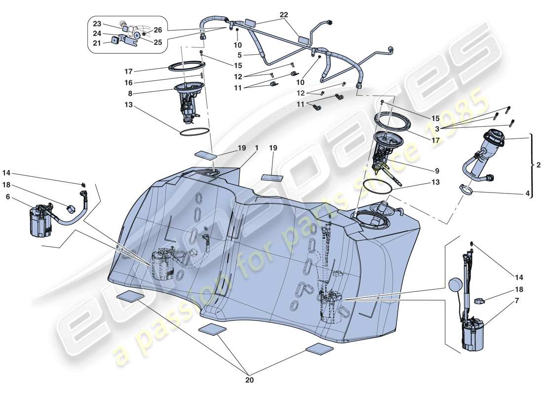 ferrari laferrari aperta (europe) fuel tank - filler neck and pumps parts diagram