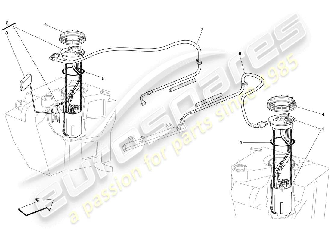 ferrari f430 spider (rhd) fuel system pumps and pipes parts diagram