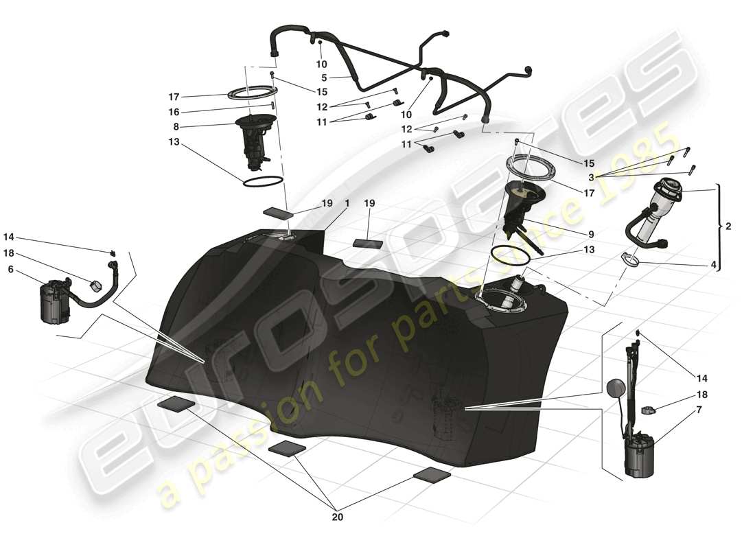 ferrari laferrari (usa) fuel tank - filler neck and pumps parts diagram