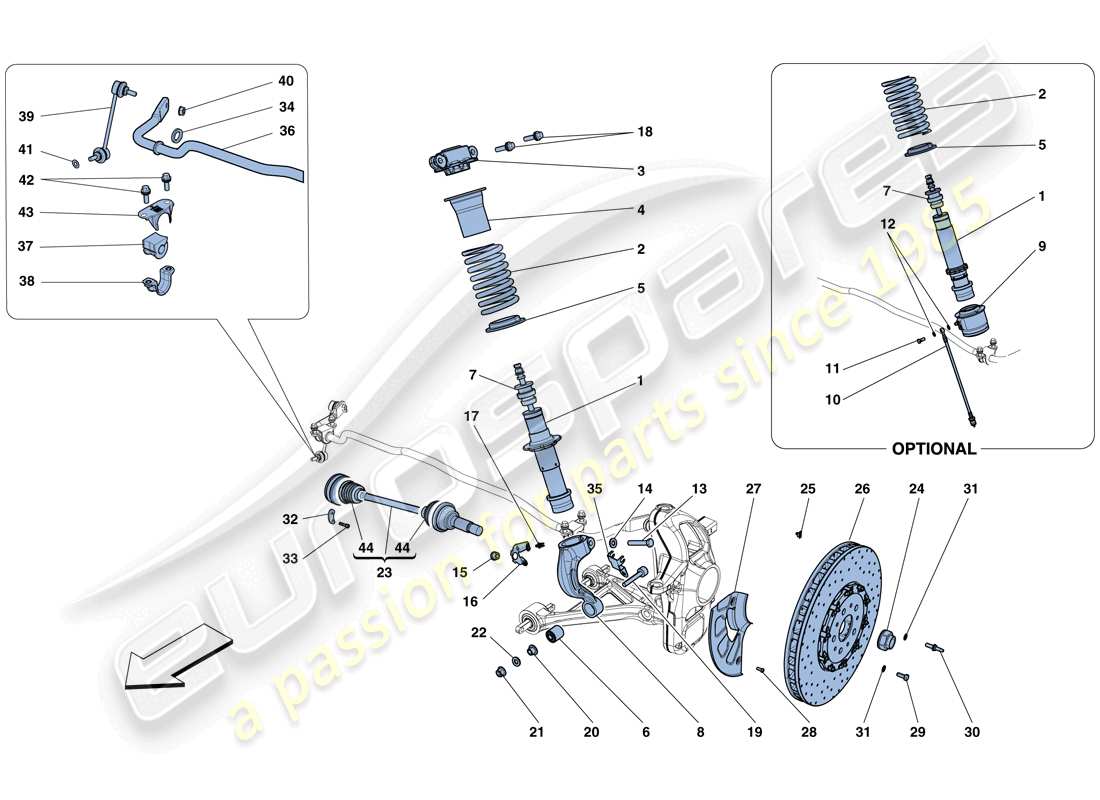 ferrari gtc4 lusso (europe) front suspension - shock absorber and brake disc parts diagram