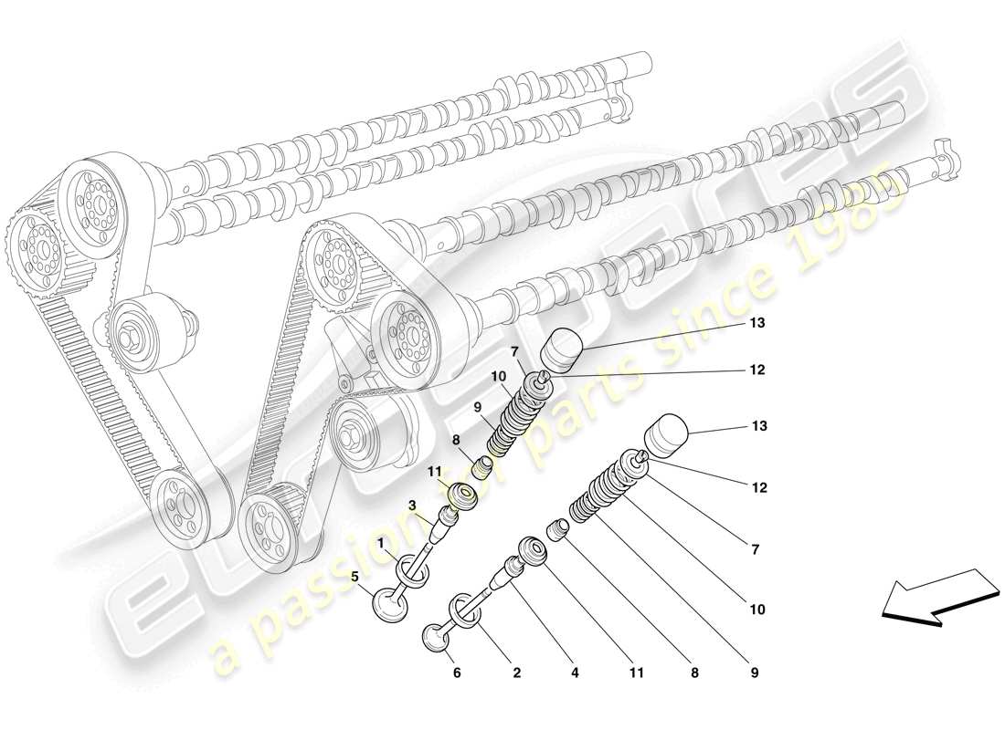 ferrari 612 scaglietti (europe) timing - valves parts diagram