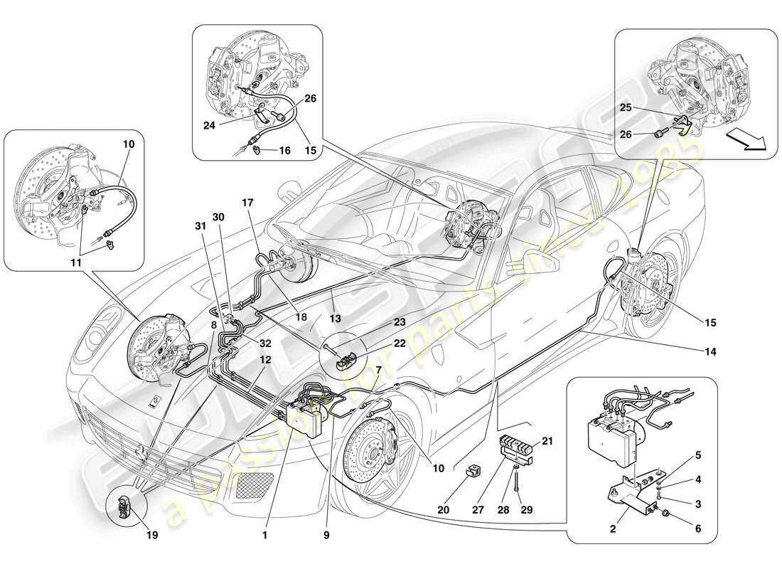 ferrari 599 gtb fiorano (europe) brake system part diagram