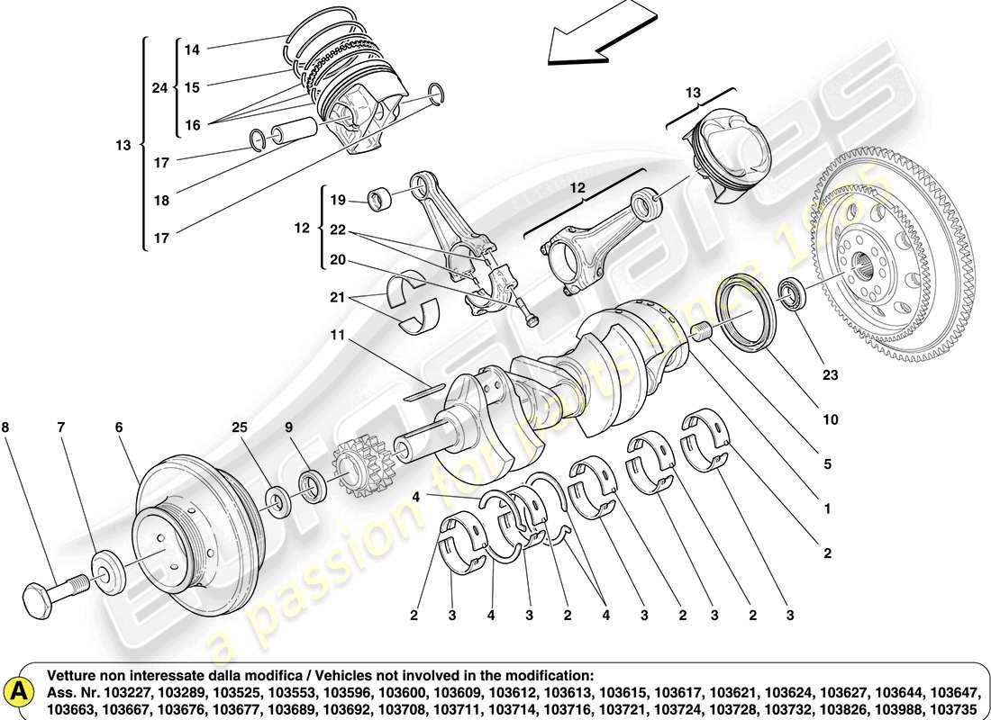 ferrari california (europe) crankshaft, connecting rods and pistons part diagram