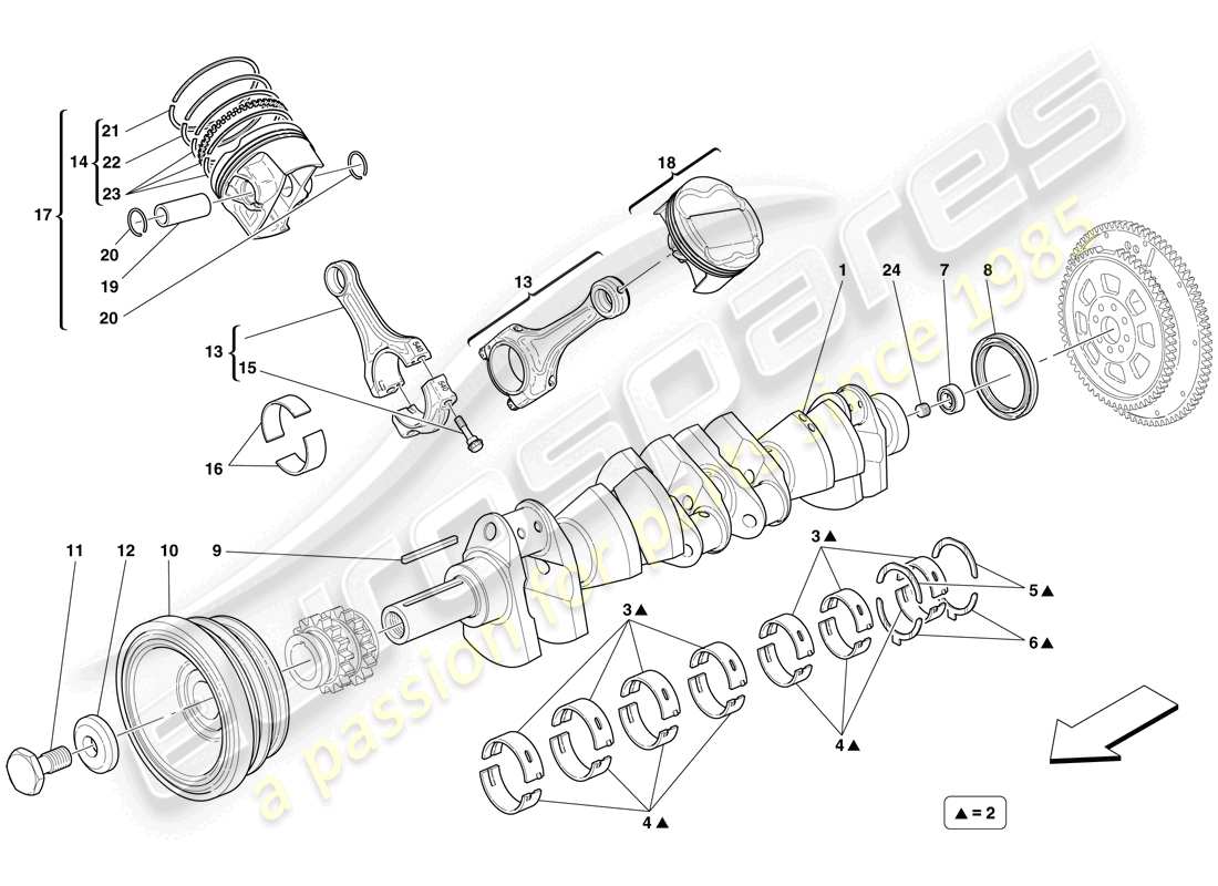 ferrari 599 gtb fiorano (europe) crankshaft - connecting rods and pistons parts diagram