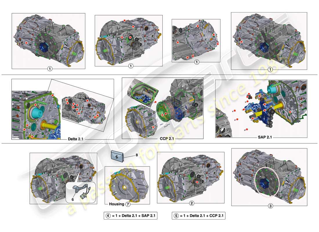 ferrari 488 spider (usa) gearbox repair kit part diagram