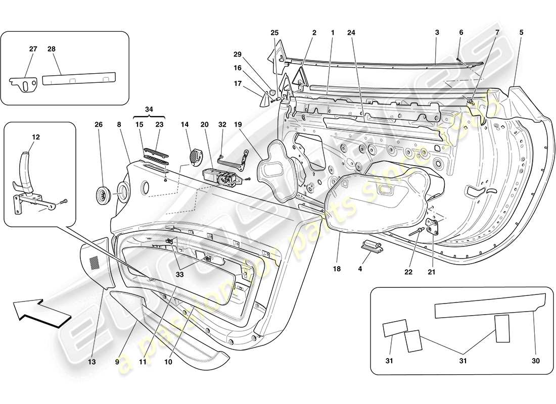 ferrari california (europe) front doors: trim part diagram