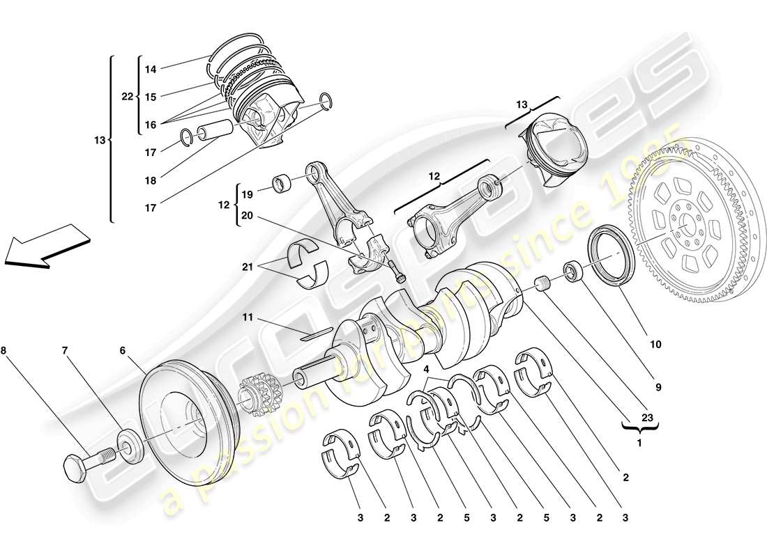 ferrari f430 coupe (usa) crankshaft - connecting rods and pistons parts diagram