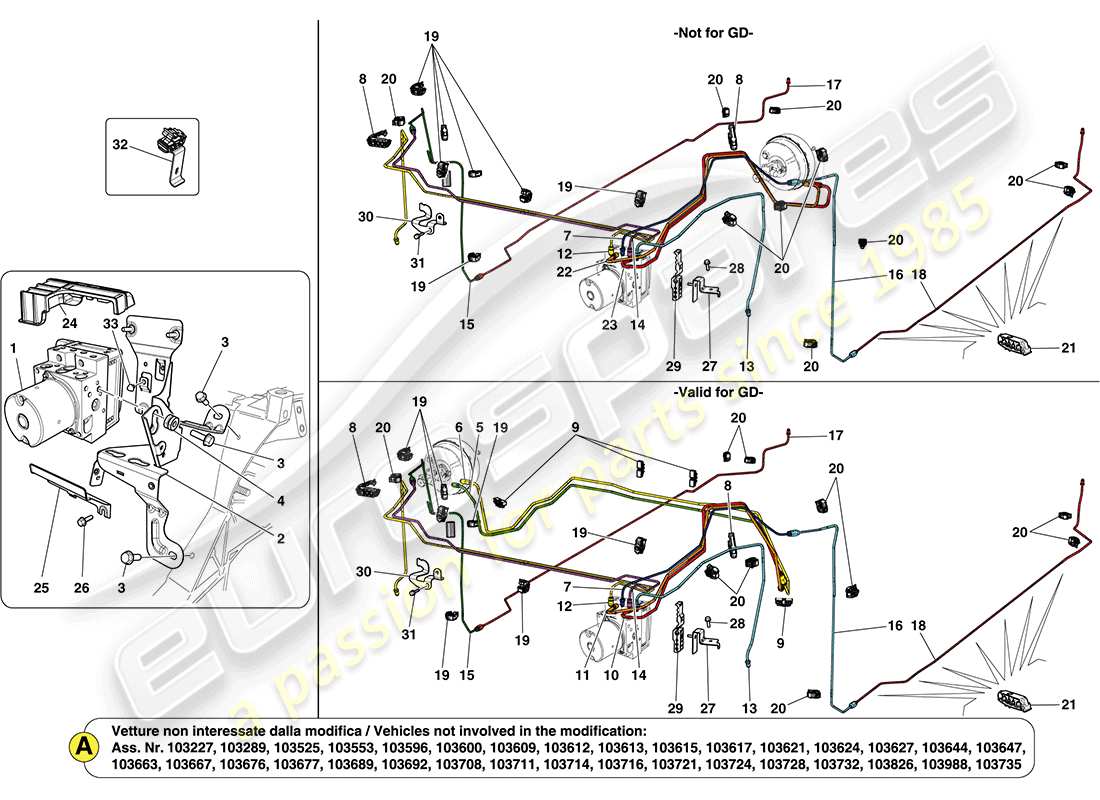 ferrari california (europe) brake system part diagram