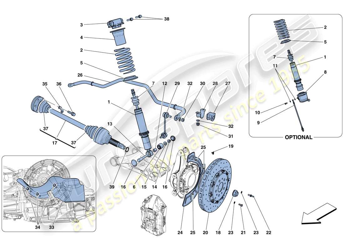 ferrari gtc4 lusso (europe) rear suspension - shock absorber and brake disc parts diagram