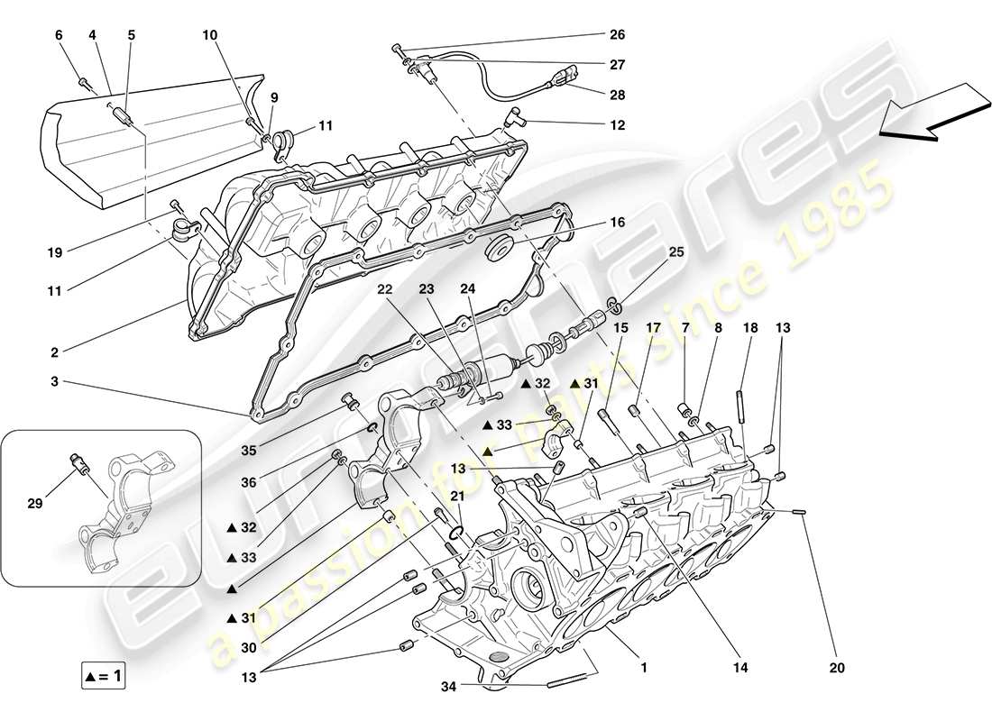 ferrari f430 coupe (usa) right hand cylinder head parts diagram