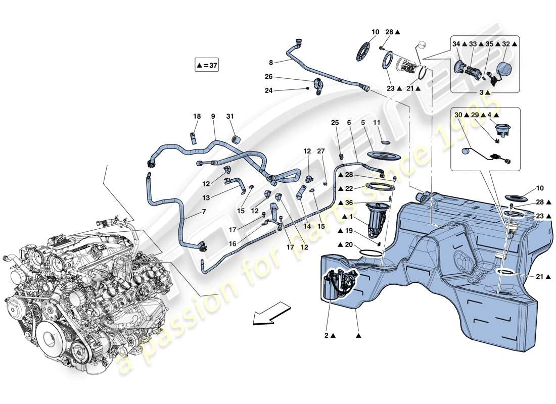 ferrari california t (europe) fuel pump and connector pipes part diagram