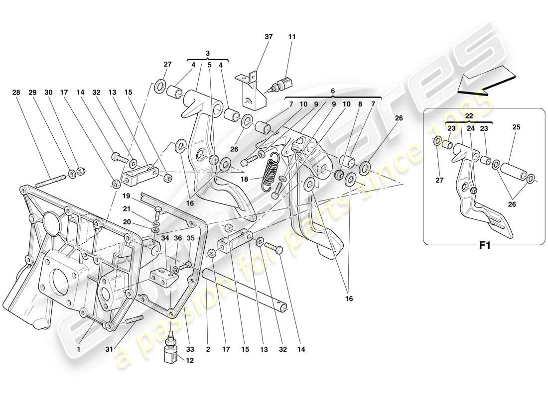 ferrari f430 spider (usa) pedal board parts diagram