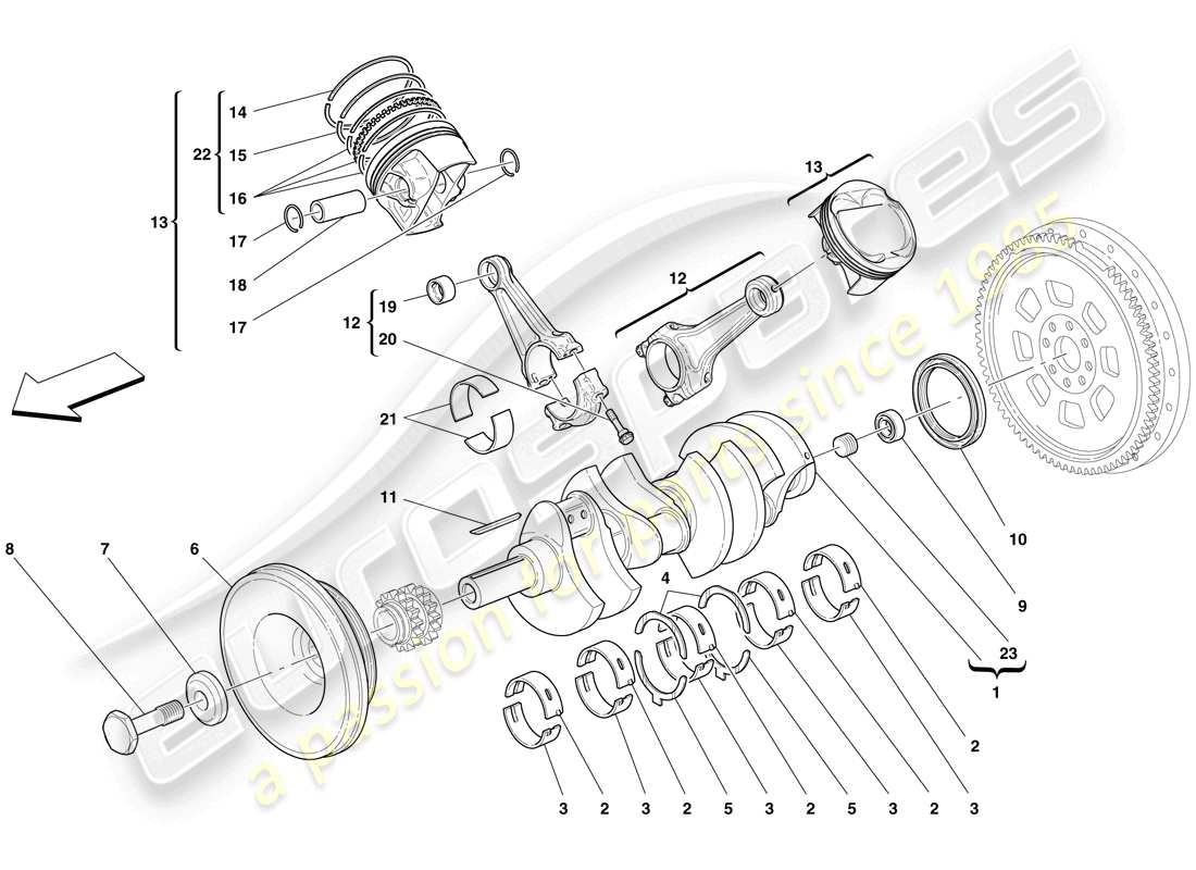 ferrari f430 scuderia spider 16m (europe) crankshaft - connecting rods and pistons parts diagram