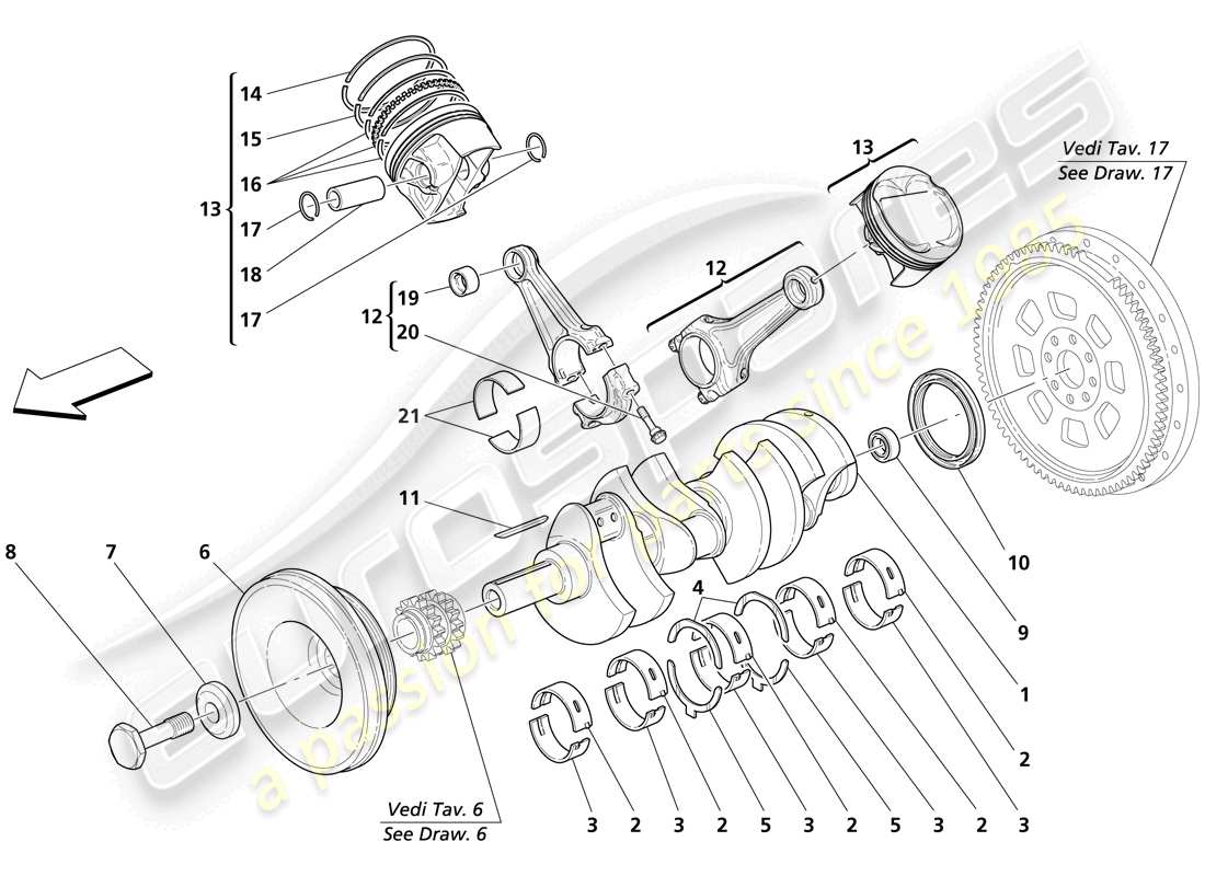 maserati trofeo crankshaft - connecting rods and pistons parts diagram