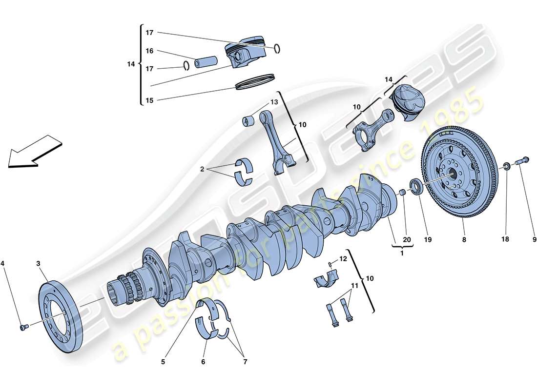 ferrari ff (europe) crankshaft - connecting rods and pistons parts diagram