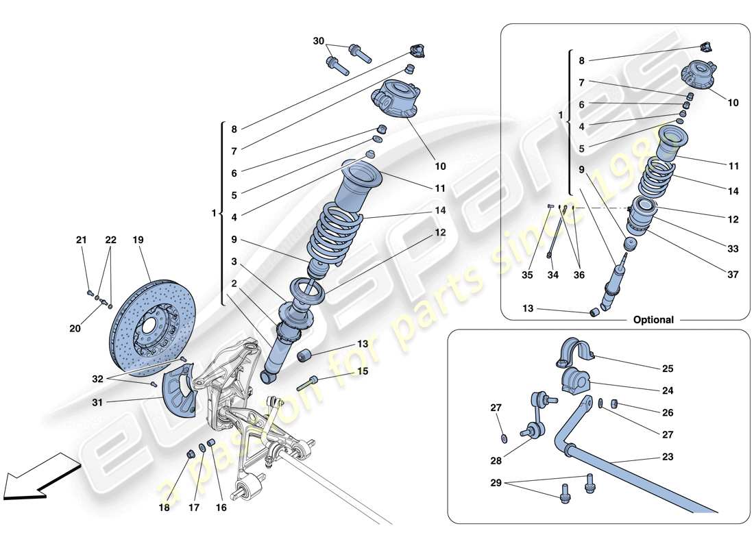 ferrari 458 italia (rhd) front suspension - shock absorber and brake disc parts diagram
