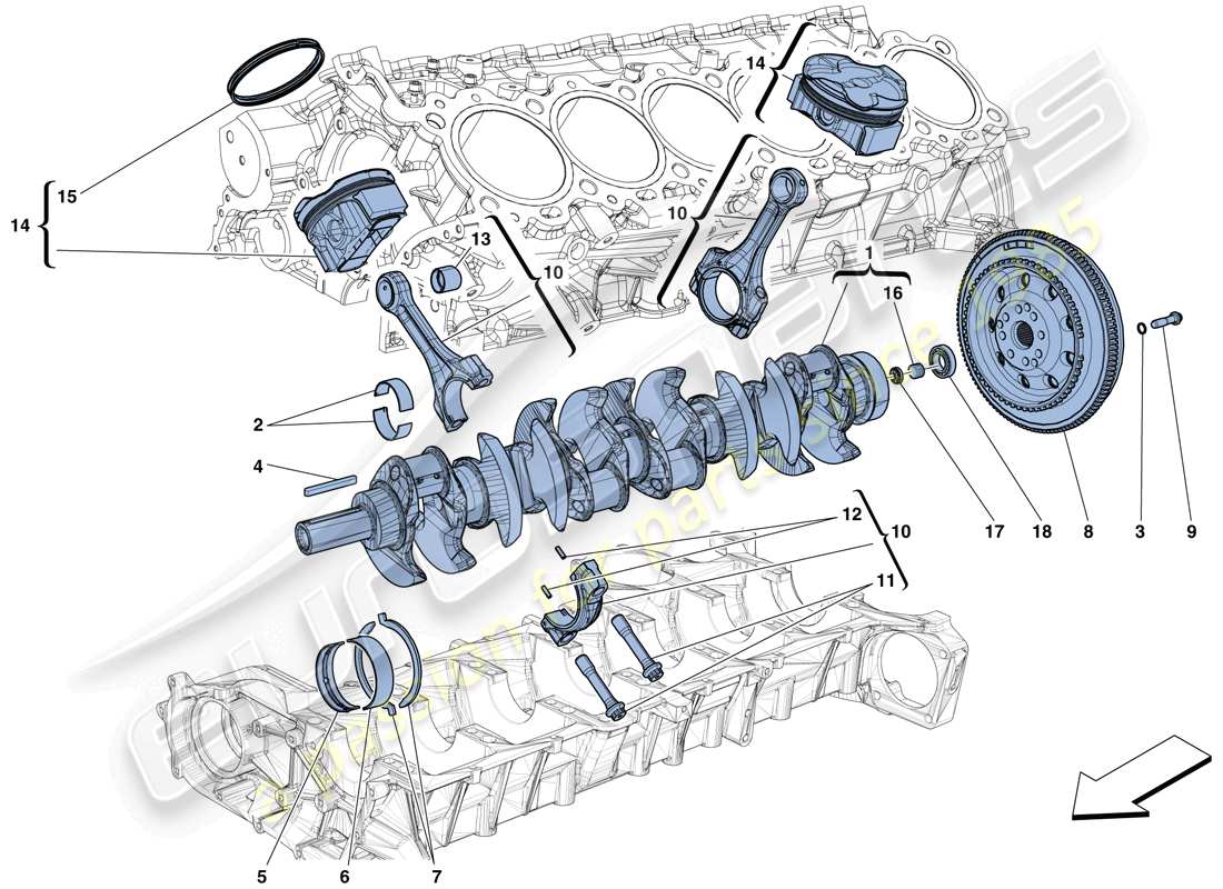 ferrari 812 superfast (rhd) crankshaft - connecting rods and pistons parts diagram
