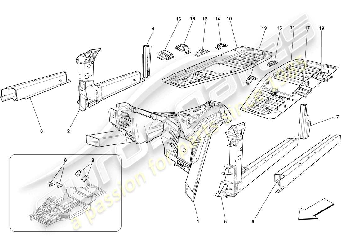 ferrari california (europe) centre structures and chassis box sections part diagram