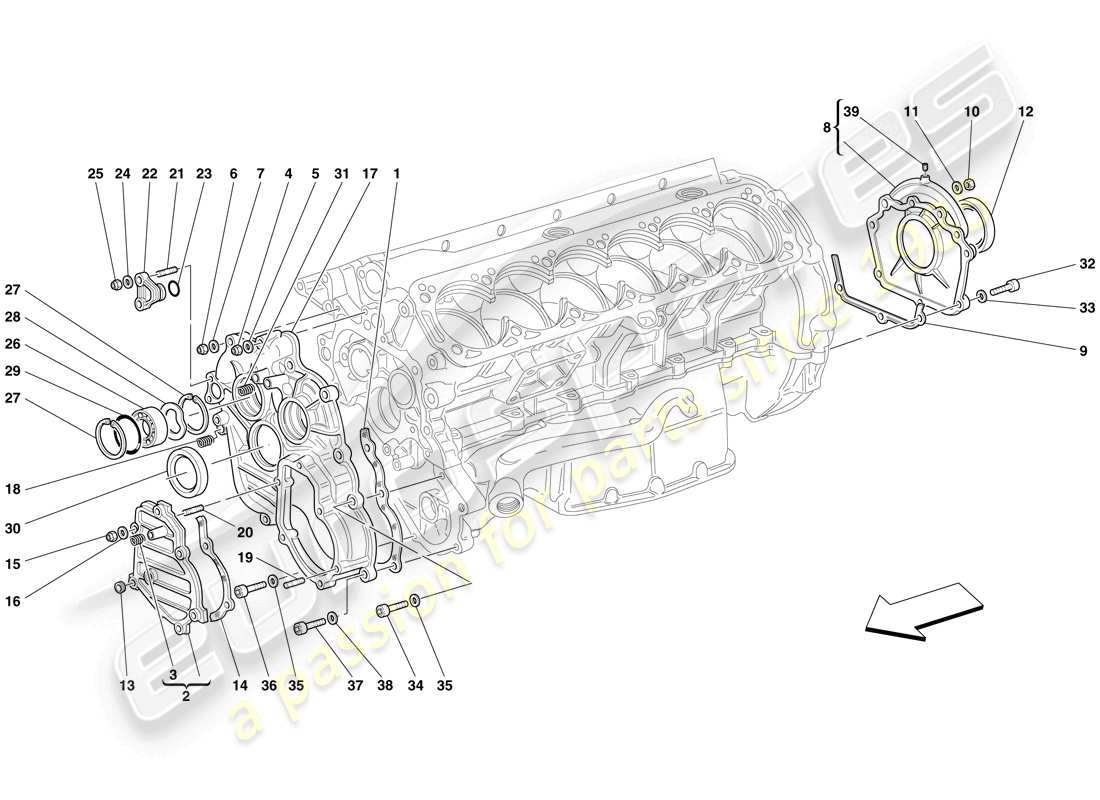 ferrari 612 sessanta (rhd) crankase - covers parts diagram