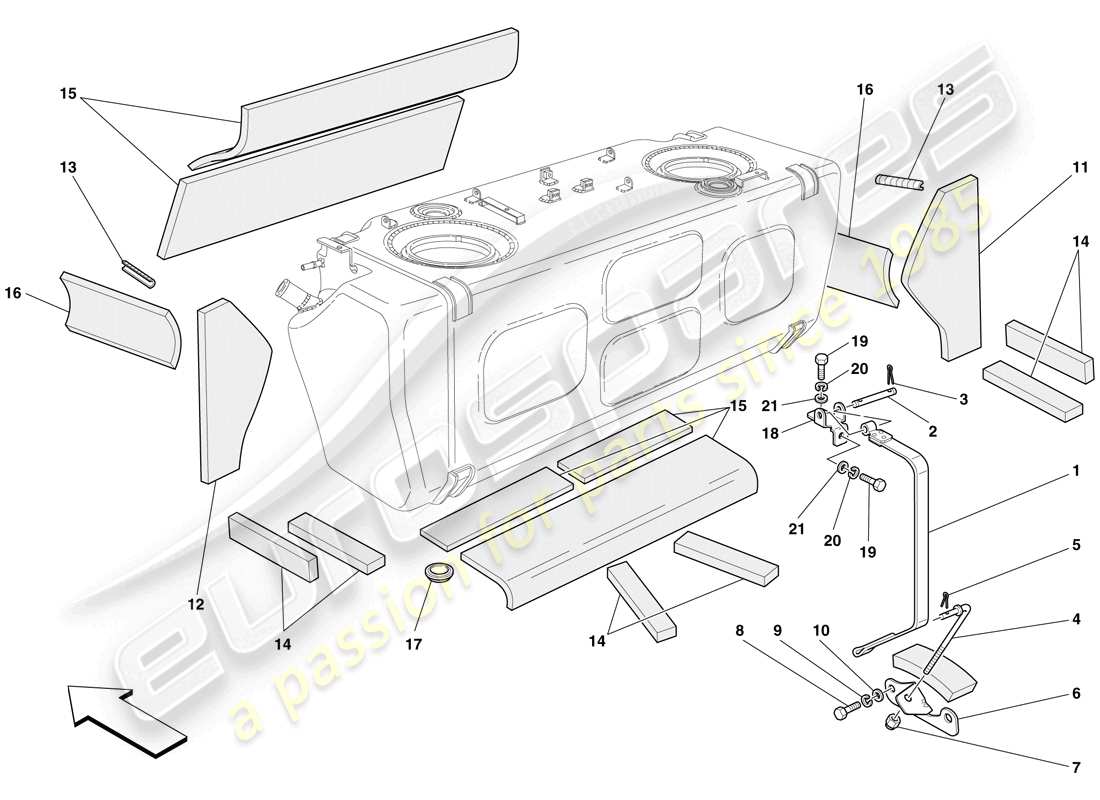 ferrari 612 sessanta (europe) fuel tank - insulation and protection parts diagram