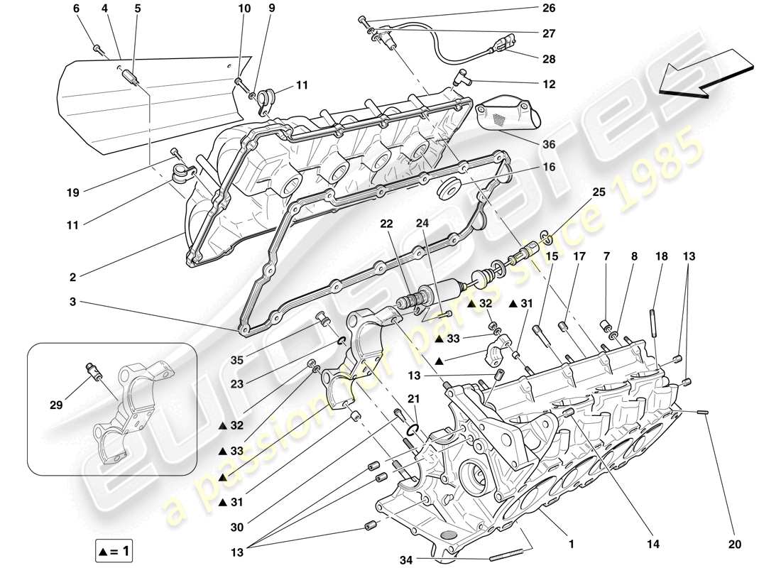 ferrari f430 scuderia (usa) right hand cylinder head parts diagram