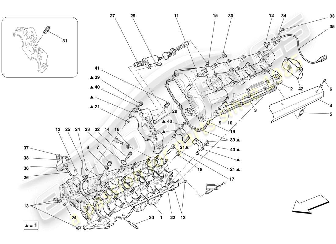 ferrari f430 scuderia (rhd) left hand cylinder head part diagram