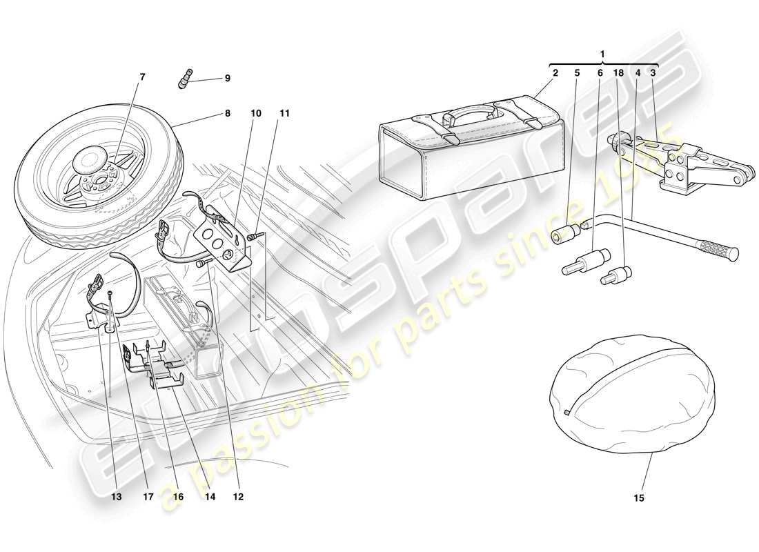 ferrari f430 spider (usa) spare wheel and tools parts diagram