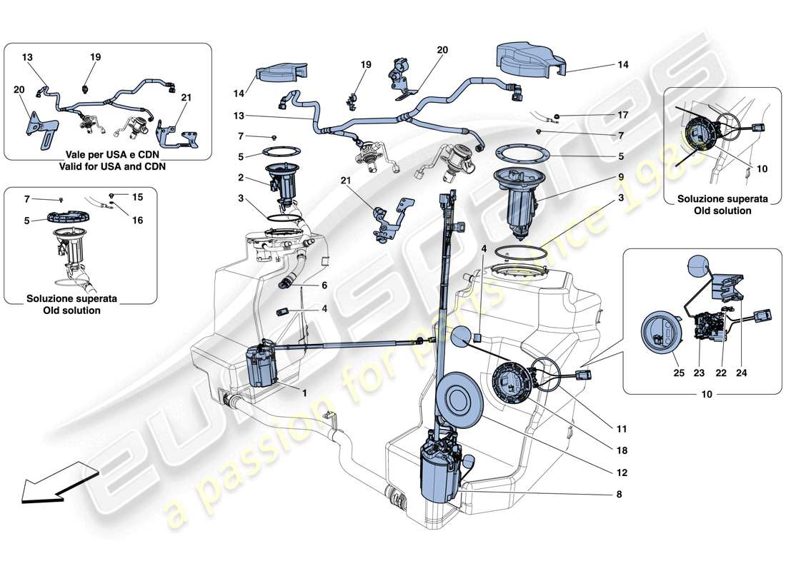 ferrari 458 italia (europe) fuel system pumps and pipes parts diagram