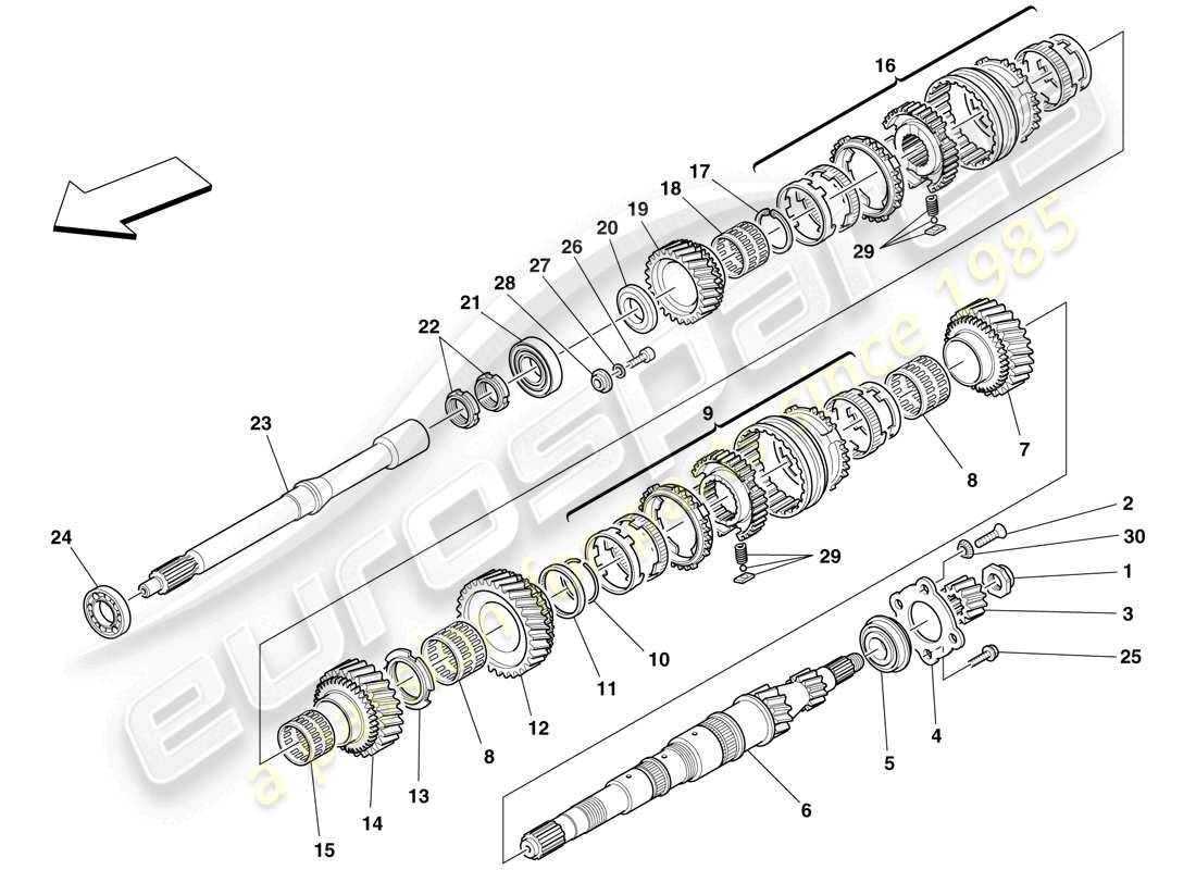 ferrari f430 scuderia (europe) primary shaft gears parts diagram