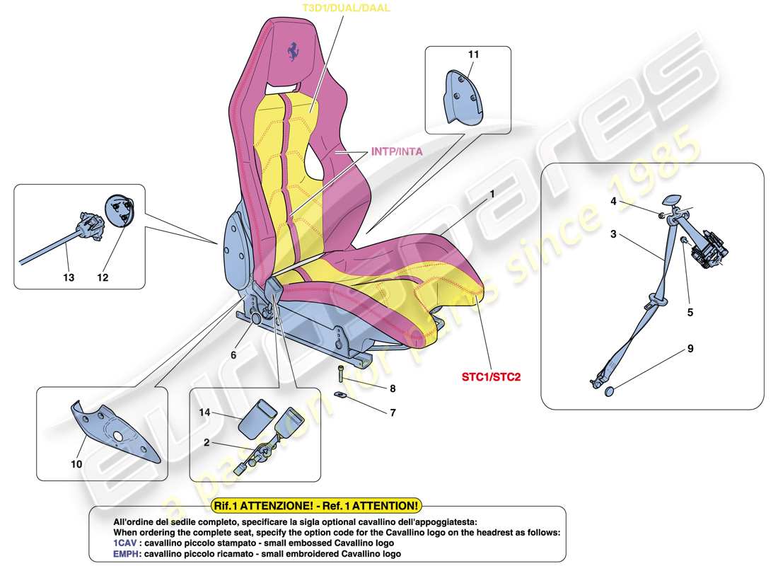 ferrari 458 speciale aperta (rhd) racing seat parts diagram