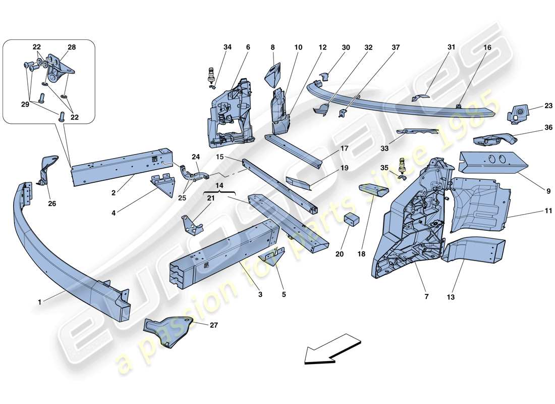 ferrari 458 speciale aperta (rhd) chassis - structure, front elements and panels part diagram